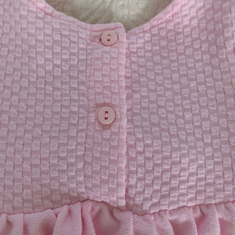 Vintage 90s Pants Set Girls 6-9M Pink 2 PC Skirted Bodysuit Outfit Textured Rose
